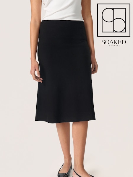 Soaked in Luxury SLSPina Knitted Knee Length Black Skirt (F73838) | £60