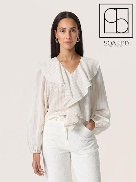 Soaked in Luxury Natural SLRoya Ruffle Long Sleeve Blouse (F73840) | £75
