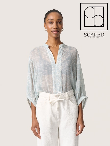 Soaked in Luxury Blue Stylish 3/4 Sleeve Blouse (F73841) | £60