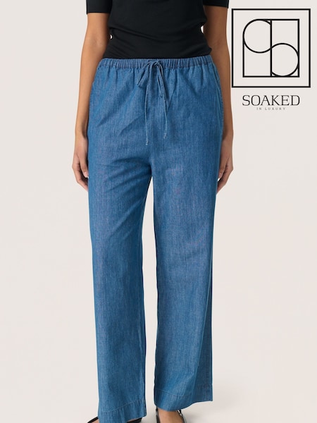Soaked in Luxury Blue SLChamy Trousers with Wide Legs (F73842) | £90