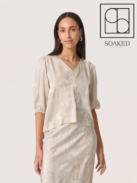 Soaked In Luxury Grey Slkitty V-Neck, Balloon Sleeves Blouse (F73846) | £65