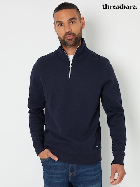 Threadbare Blue Pique Quarter Zip Funnel Neck Sweatshirt (F73847) | £26