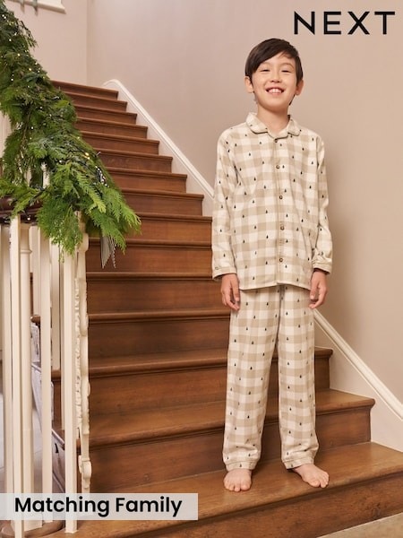 Neutral check Matching Family Christmas Button Through Pyjamas (9mths-16yrs) (F73849) | £16 - £23