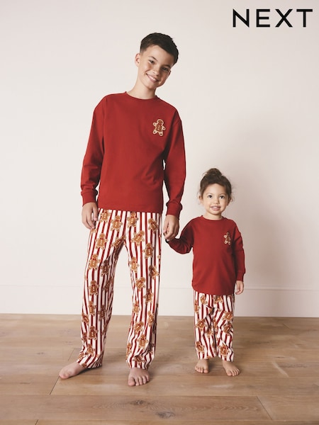 Red/Cream Gingerbread Stripe Single Family Christmas Pyjamas (9mths-16yrs) (F73850) | £14 - £21