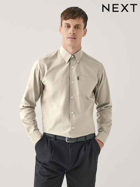 Neutral Brown Regular Fit Oxford Long Sleeve Shirt (F73875) | £24