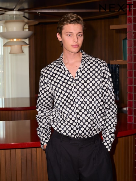 Black/White Polka Dot Printed Long Sleeve Shirt (F73876) | £38
