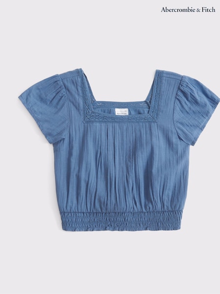 Abercrombie & Fitch White Woven Lace Trim Frill Sleeve Crop Top (F73934) | £29 - £31