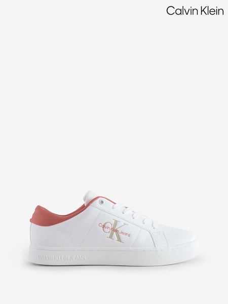 Calvin Klein White Classic Cupsole Low Lace-Up Leather Trainers (F73956) | £90