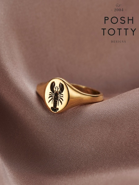 Personalised  Posh Totty Designs Gold Tone Lobster Signet Ring (F73991) | £79