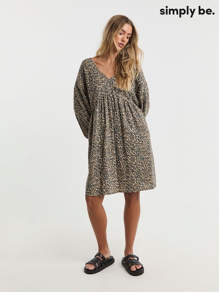 Simply Be Brown Linen Smock Dress (F74006) | £39