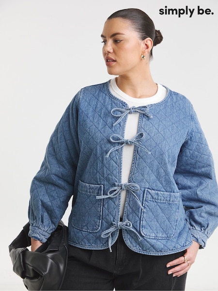 Simply Be Blue Quilted Tie Front Denim Jacket (F74016) | £65
