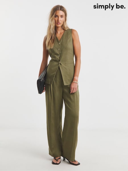 Simply Be Green Linen Wide Leg Trousers (F74027) | £40