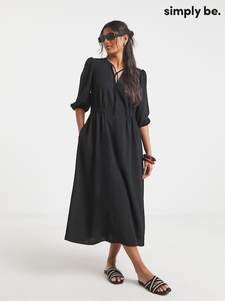 Simply Be Black Crepe Cinched Waist Midi Dress (F74031) | £44