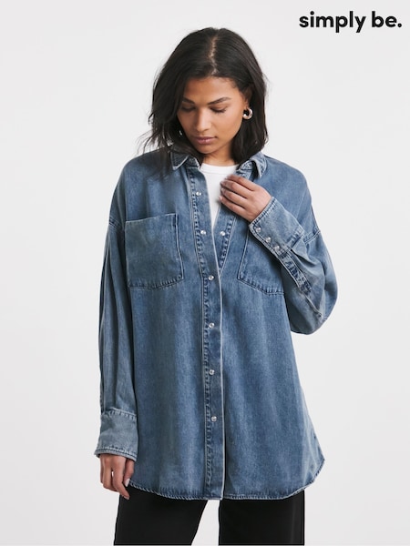 Simply Be Blue Deep Cuff Denim Shirt (F74037) | £40