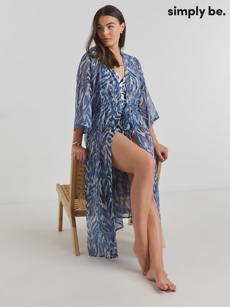 Simply Be Blue Zebra Print Beach to Beach Maxi Open Kaftan (F74045) | £28