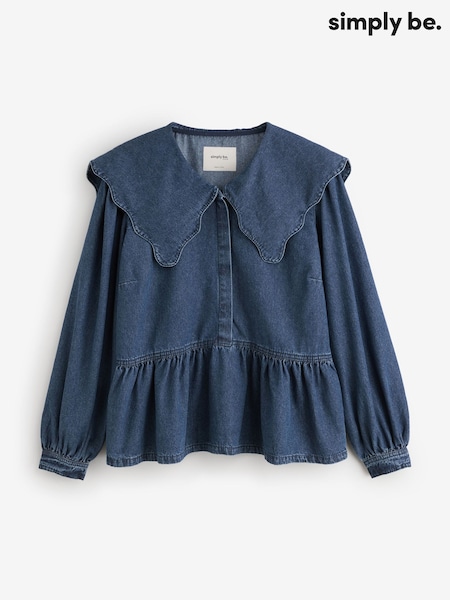 Simply Be Blue Scalloped Collar Denim Blouse (F74046) | £42