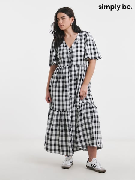 Simply Be Black Gingham Button Up Midi Dress (F74050) | £42