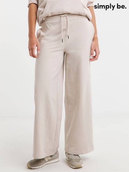 Simply Be Cream Reverse Loopback Detail Wide Leg Joggers (F74053) | £30