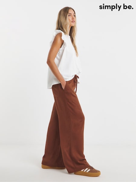 Simply Be Brown Wide Fit Tie Waist Wide Leg Trousers (F74067) | £34