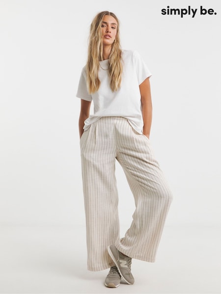Simply Be Natural Pinstripe Wide Leg Trousers (F74070) | £38