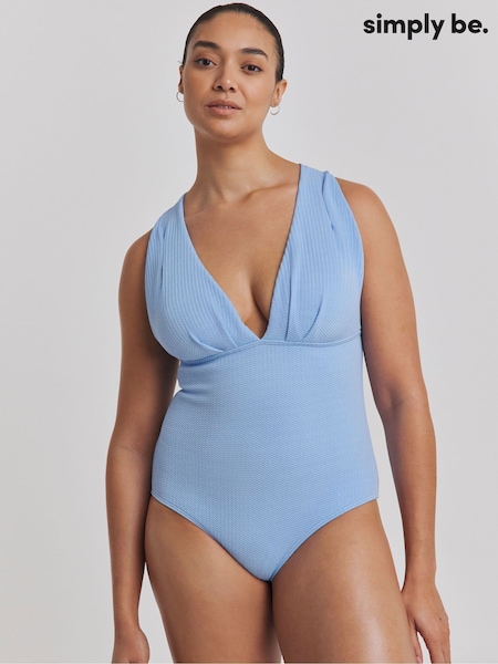 Simply Be Blue Textured Cross back Plunge Swimsuit (F74075) | £36