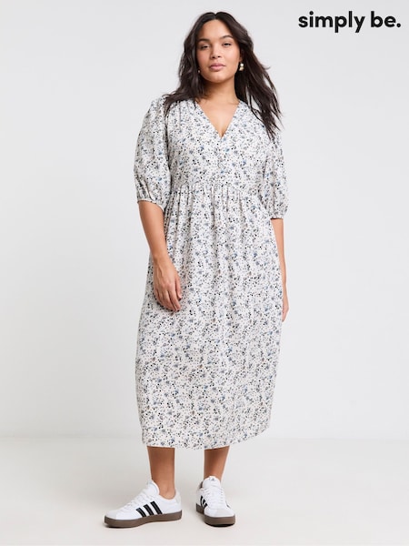 Simply Be Cream Button Up Midi Dress (F74094) | £46