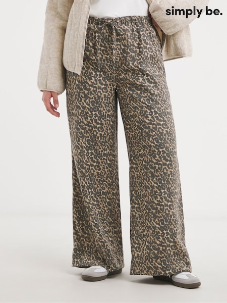 Simply Be Brown Light Wide Fit Tie Waist Wide Leg Trousers (F74098) | £34