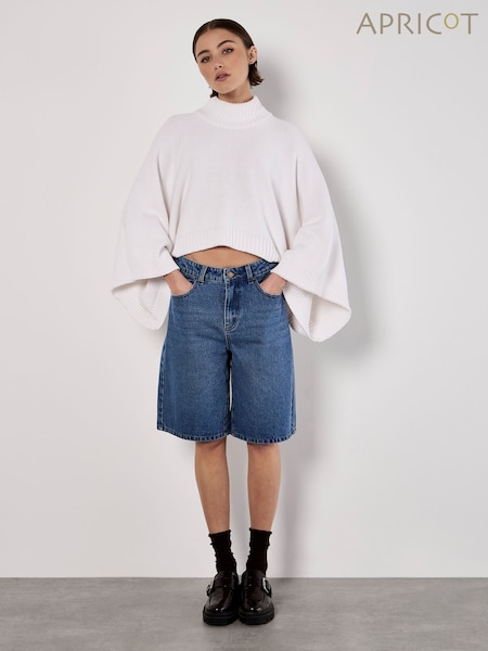 Apricot White Cotton Mix Mock Neck Cape Jumper (F74160) | £40