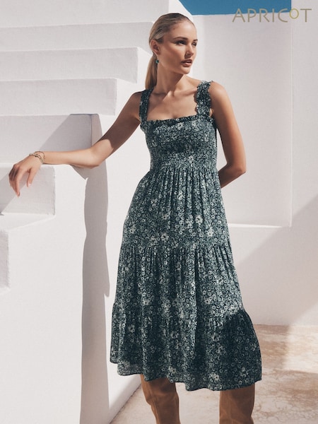 Apricot Blue Voile Ditsy Midi Dress (F74162) | £46