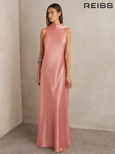 Reiss Pink Fae Petite Satin Cape Maxi Dress (F74173) | £348