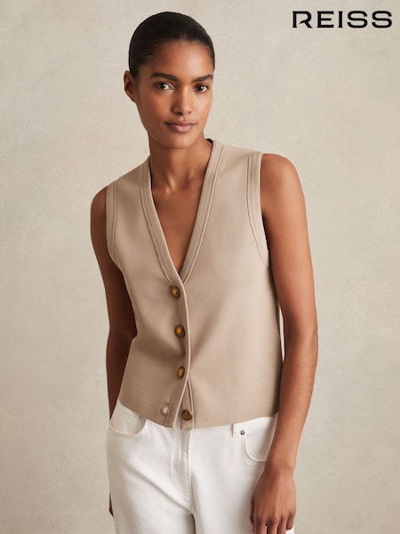 Reiss Neutral Gaia Knitted Button Through Vest (F74180) | £98