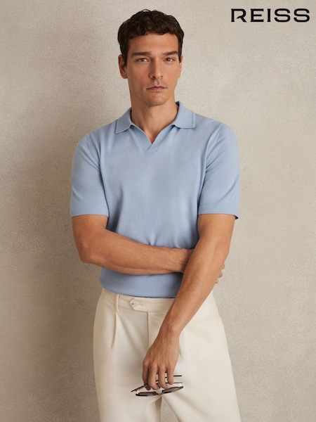 Reiss Soft Blue Duchie Merino Wool Open-Collar Polo Shirt (F74195) | £88