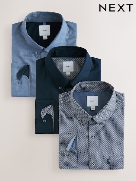 Blue Long Sleeve Oxford Shirts 3 Pack (F74236) | £70