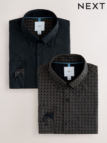 Black/Gold Long Sleeve Oxford Shirts 2 Pack (F74239) | £48