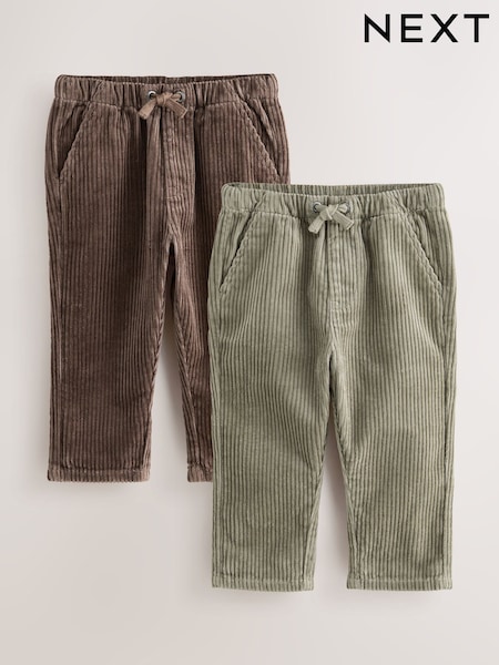 Brown/Sage Green Corduroy Pull On Trousers 2 Pack (3mths-7yrs) (F74263) | £22 - £26
