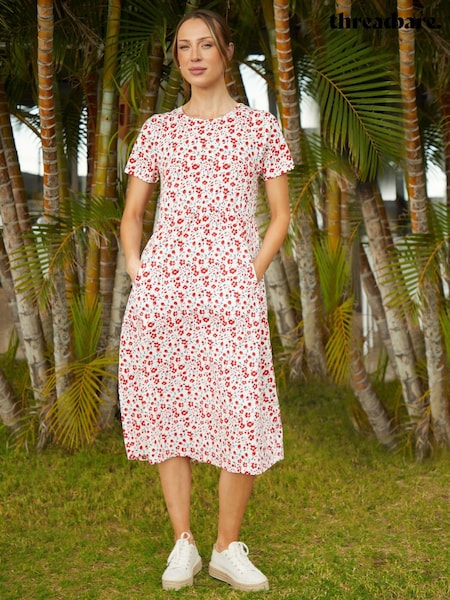 Threadbare White 100% Cotton Leopard Print Smock Style Midi Dress (F74297) | £28