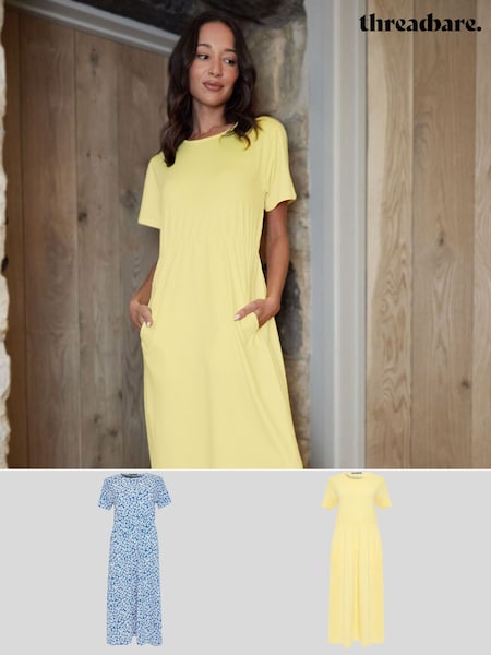 Threadbare Blue 100% Cotton Jersey Midi Smock Dresses 2 Pack with Pockets (F74311) | £45