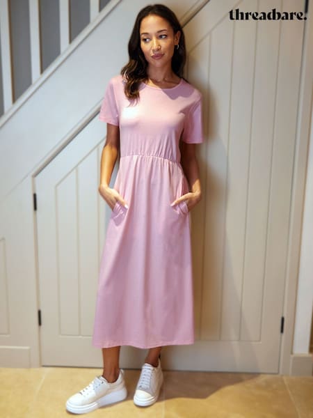 Threadbare Pink 100% Cotton Smock Style Midi Dress (F74313) | £28