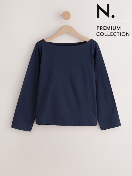Navy Long Sleeve N.Premium Crew Neck Supima T-Shirt (F74359) | £26