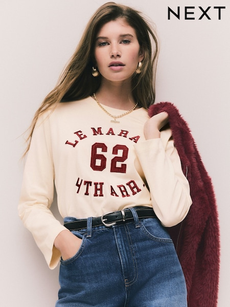 Ecru Le Marais Long Sleeve Embroidered Heavyweight T-Shirt (F74376) | £22