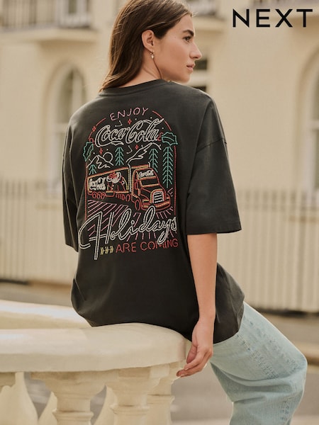 Black Coca Cola Embroidered Graphic Short Sleeve T-Shirt (F74380) | £29