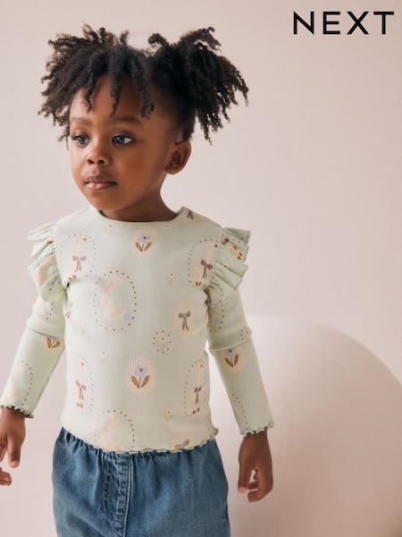 Blue Goose Rib Frill Sleeve T-Shirt (3mths-7yrs) (F74390) | £6 - £8