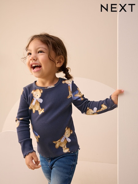 Navy Bear Rib Long Sleeve T-Shirt (3mths-7yrs) (F74392) | £5 - £7