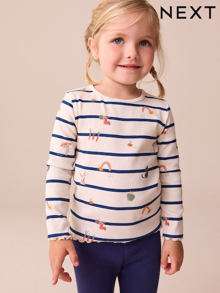 Ecru/Navy Stripe Character Rib Long Sleeve T-Shirt (3mths-7yrs) (F74394) | £5 - £7