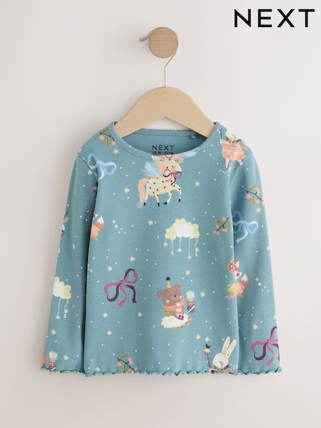 Teal Blue Fairy Rib Long Sleeve T-Shirt (3mths-7yrs) (F74398) | £5 - £7