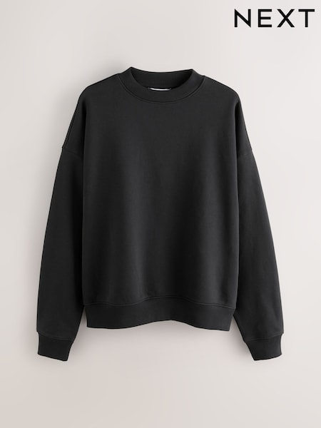 Black Oversized Heavyweight Cotton Rich Crew Sweatshirt (F74438) | £30