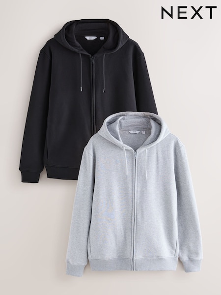 Black/Grey Marl Cotton Rich Heavyweight Jersey Zip-Up Hoodies 2 Pack (F74449) | £66