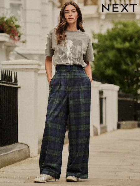 Navy Check Smart Wide Leg Trousers (F74507) | £36