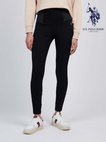 U.S. Polo Assn. Black Womens Tonal Elastic Waistband Leggings (F74540) | £35