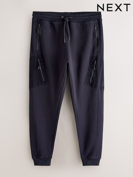 Navy Blue Slim Fit Garment Wash Utility Style Joggers (F74573) | £36